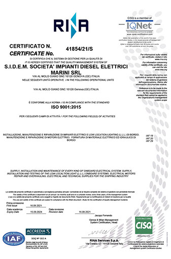 Sidem - SIDEM ISO9001 certificate signed